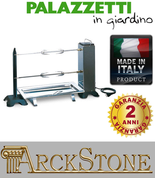 Palazzetti in Giardino Girarrosto Elettrico Professionale 90x30x44h cm Per Arrostire Grandi Pezzature Portata Fino 15 kg Autoportante Due Motorini Azionabili Singolarmente o Contemporaneamente Dotato di 2 Aste Quadrate Acciaio Inox 8 mm 66 cm e 1 Leccarda