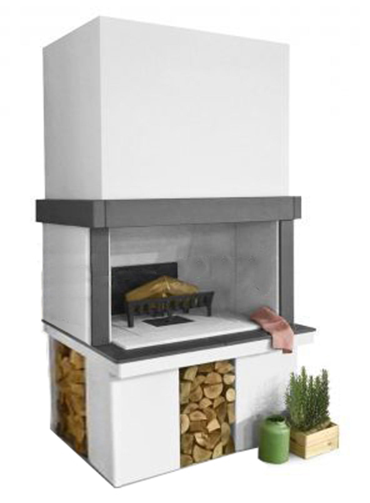 Palazzetti in Giardino Linosa Modulo Grill Focolare Barbecue Legna Basamento in Marmotech (graniglia di Marmo) Misura 146x101x232 cm