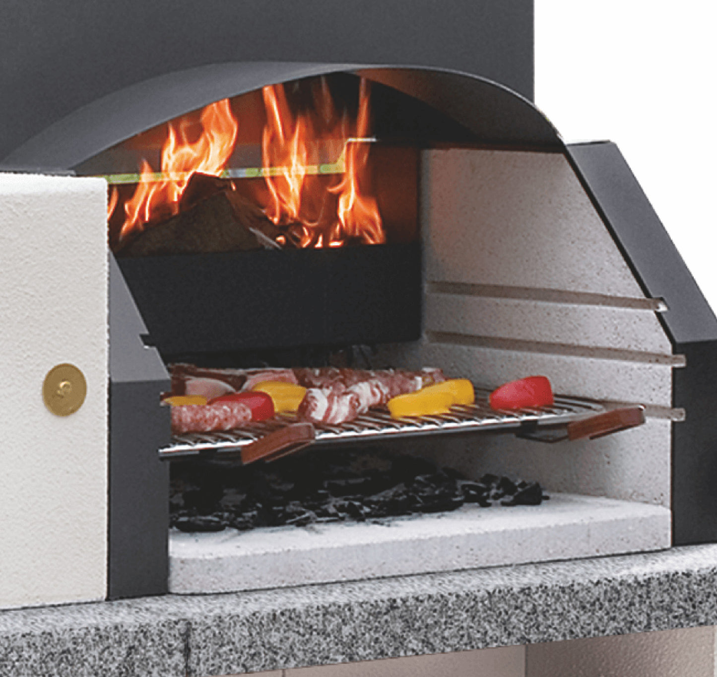 Palazzetti in Giardino Programma Maxime 2 Barbecue a Legna e Carbonelle Cappa Metallo Antracite con piano di appoggio Incluso di kit di montaggio Misura 102x95xh228 - 90x70xh78 cm