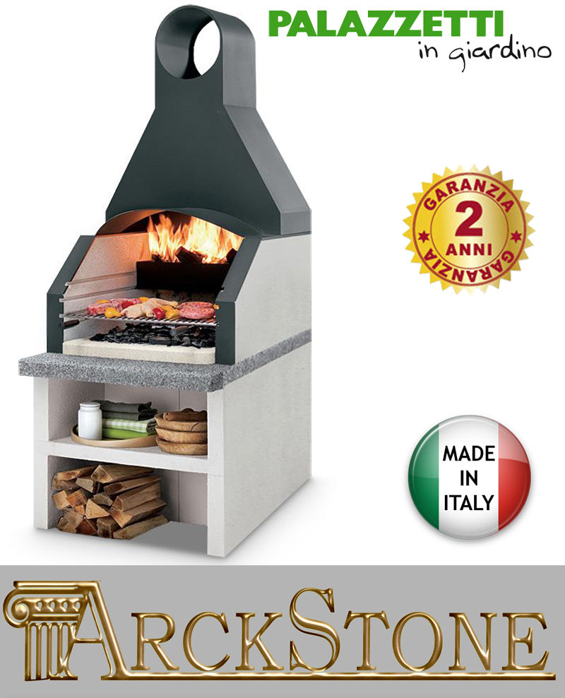 Palazzetti in Giardino Maxime 2 Barbecue Modulo Grill a Legna e Carbonelle Versione Grezza Materiale Cemento Refrattario e Marmotech Da Verniciare Con Cappa Metallo Antracite e Griglia Misura 102x95xh228 cm Incluso di Kit di Montaggio