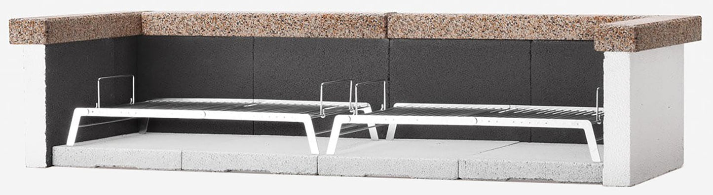 Palazzetti in Giardino Modulo Barbecue Da Appoggio Doppio Grill Legna Carbonella Struttura Cemento Refrattario Da Verniciare Top Cornice Superiore Marmotech Levigato Rosso 2 Griglie Cottura Acciaio Inox 76x40 cm Piedini Piano Fuoco 140x45 H42 cm 210 kg