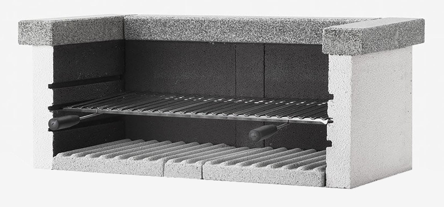 Palazzetti in Giardino Modulo Barbecue Da Appoggio Singolo Grill Legna Carbonella Struttura Cemento Refrattario Da Verniciare Cornice Superiore Marmotech Levigato Grigio Griglia Cottura Acciaio Inox 76x37 cm Manici Bachelite Piano Fuoco 90x45 H42cm 110 kg