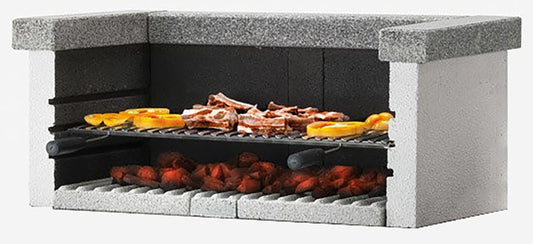 Palazzetti in Giardino Modulo Barbecue Da Appoggio Singolo Grill Legna Carbonella Struttura Cemento Refrattario Da Verniciare Cornice Superiore Marmotech Levigato Grigio Griglia Cottura Acciaio Inox 76x37 cm Manici Bachelite Piano Fuoco 90x45 H42cm 110 kg