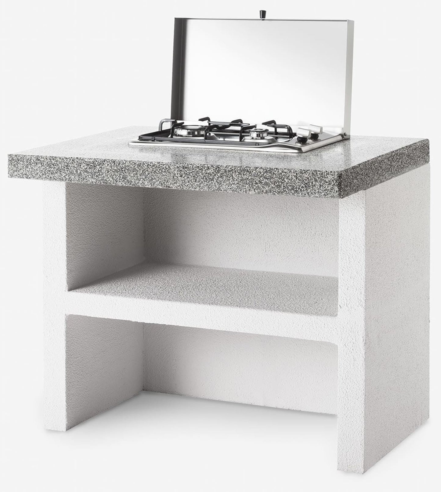 Palazzetti in Giardino Modulo Gas 2 Fuochi 90 Struttura in Cemento Refrattario Da Verniciare Top Marmotech Levigato Grigio Fornello Tradizionale Piano Cottura Acciaio Inox GPL Metano Coperchio Basamento Schienale Pratica Mensola 90x70 H78 cm Peso 300 kg