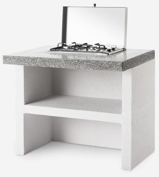 Palazzetti in Giardino Modulo Gas 2 Fuochi 90 Struttura in Cemento Refrattario Da Verniciare Top Marmotech Levigato Grigio Fornello Tradizionale Piano Cottura Acciaio Inox GPL Metano Coperchio Basamento Schienale Pratica Mensola 90x70 H78 cm Peso 300 kg