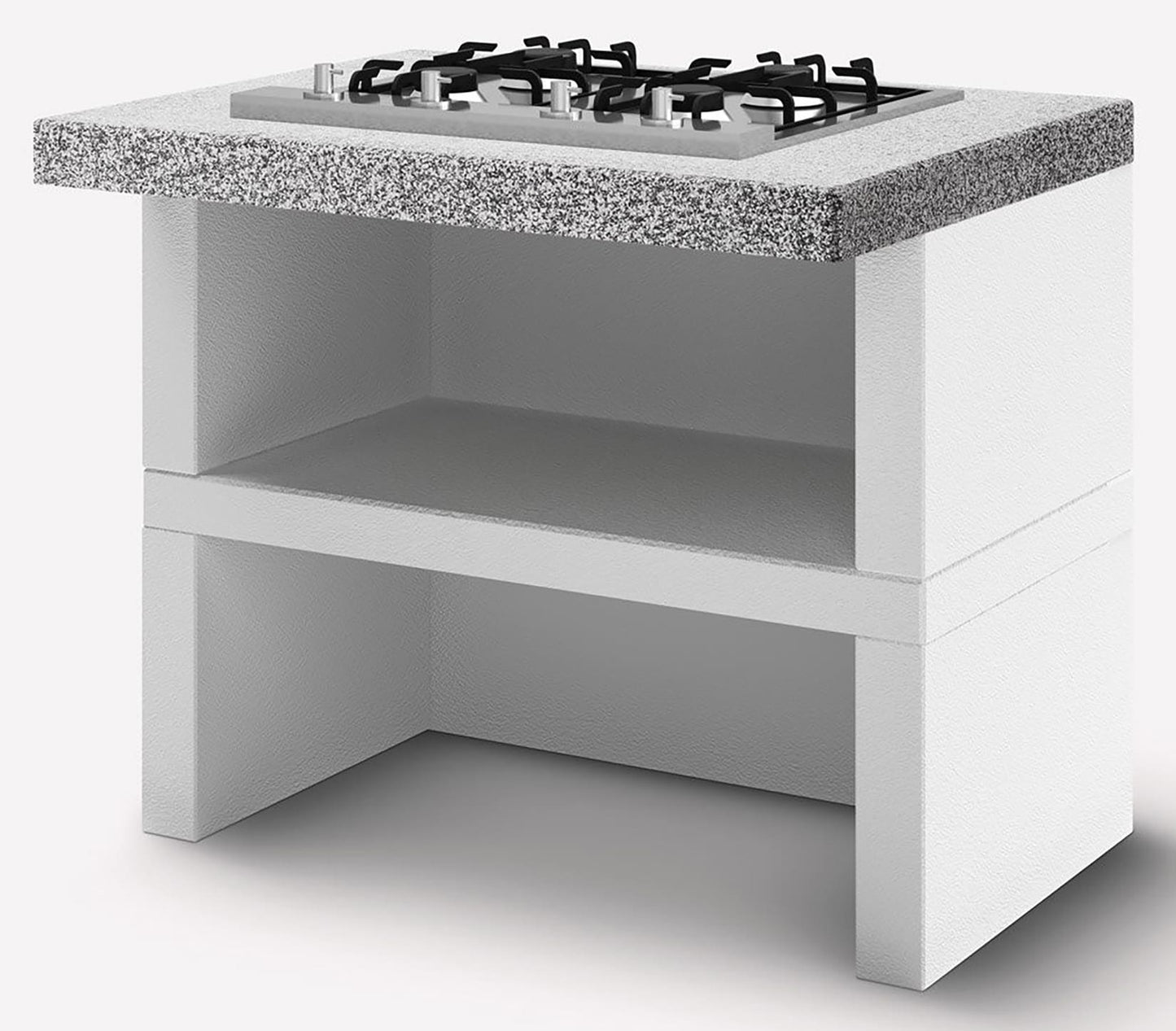 Palazzetti in Giardino Modulo Gas 4 Fuochi 90 Struttura in Cemento Refrattario Da Verniciare Top Marmotech Levigato Grigio Fornello Tradizionale Piano Cottura Acciaio Inox Ugelli GPL Metano Basamento Schienale Pratica Mensola 90x70 H78 cm Peso 300 kg