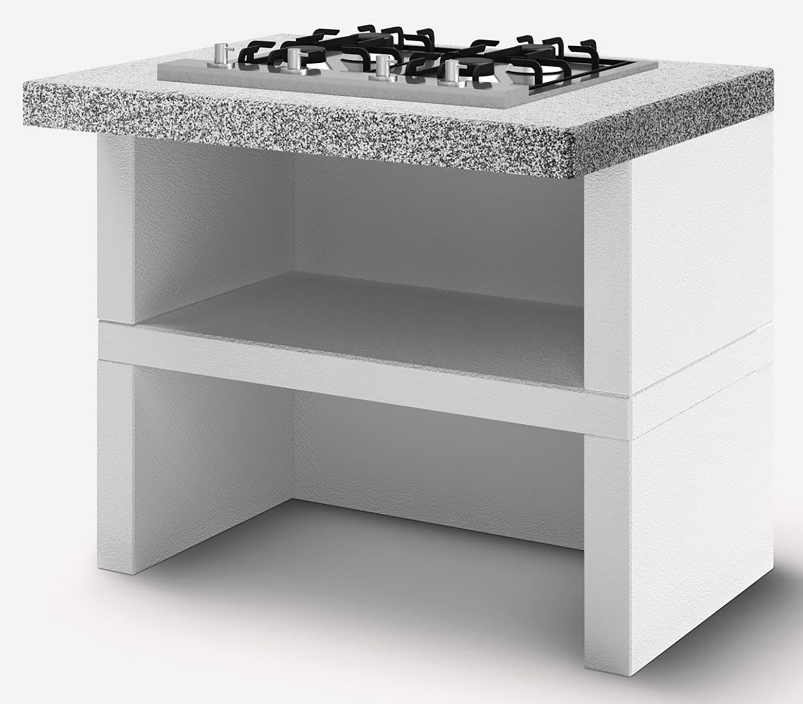 Palazzetti in Giardino Modulo Gas 4 Fuochi 90 Struttura in Cemento Refrattario Da Verniciare Top Marmotech Levigato Grigio Fornello Tradizionale Piano Cottura Acciaio Inox Ugelli GPL Metano Basamento Schienale Pratica Mensola 90x70 H78 cm Peso 300 kg
