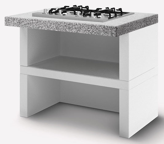 Palazzetti in Giardino Modulo Gas 4 Fuochi 90 Struttura in Cemento Refrattario Da Verniciare Top Marmotech Levigato Grigio Fornello Tradizionale Piano Cottura Acciaio Inox Ugelli GPL Metano Basamento Schienale Pratica Mensola 90x70 H78 cm Peso 300 kg