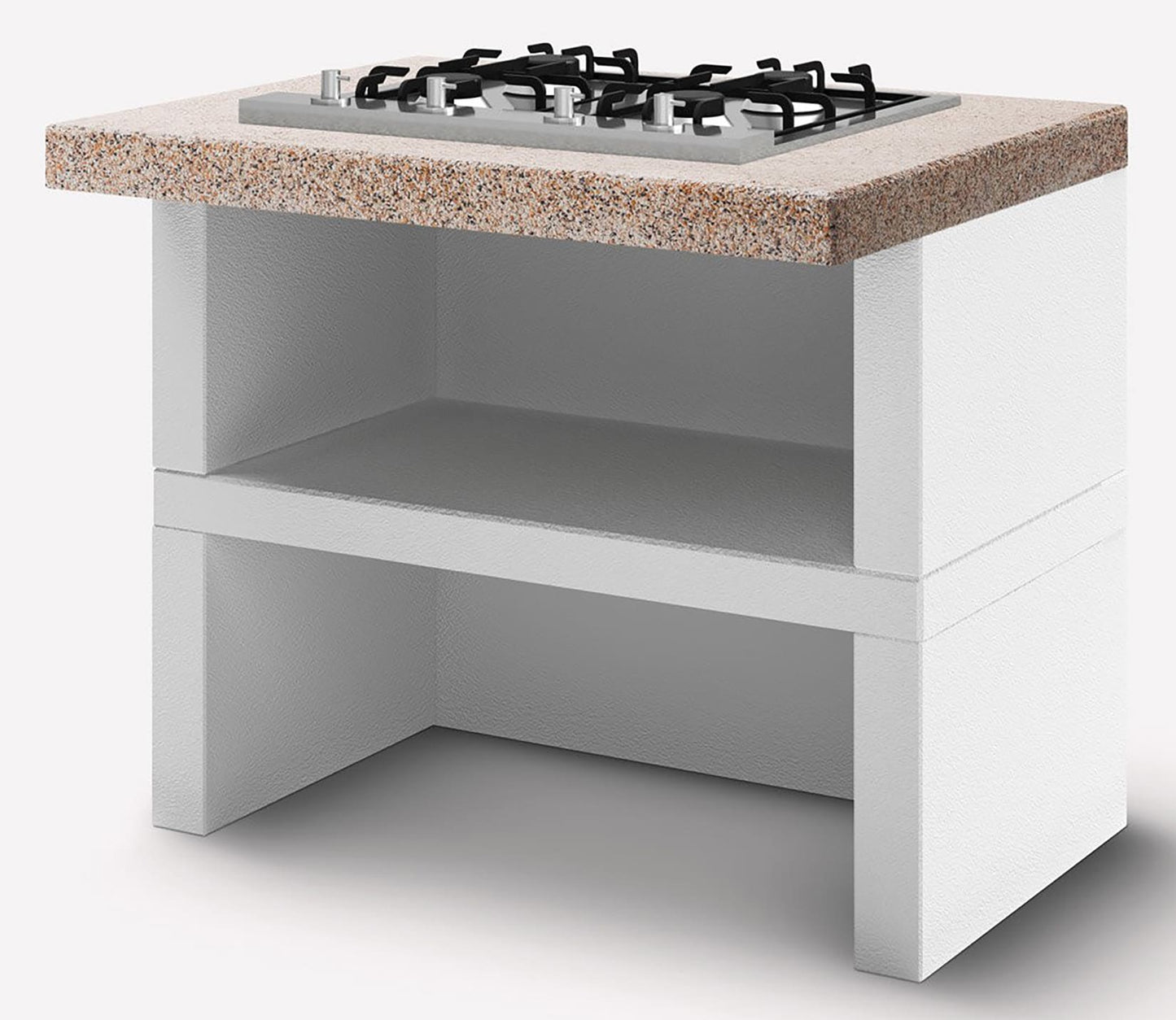 Palazzetti in Giardino Modulo Gas 4 Fuochi 90 Struttura in Cemento Refrattario Da Verniciare Top Marmotech Levigato Rosso Fornello Tradizionale Piano Cottura Acciaio Inox Ugelli GPL Metano Basamento Schienale Pratica Mensola 90x70 H78 cm Peso 300 kg