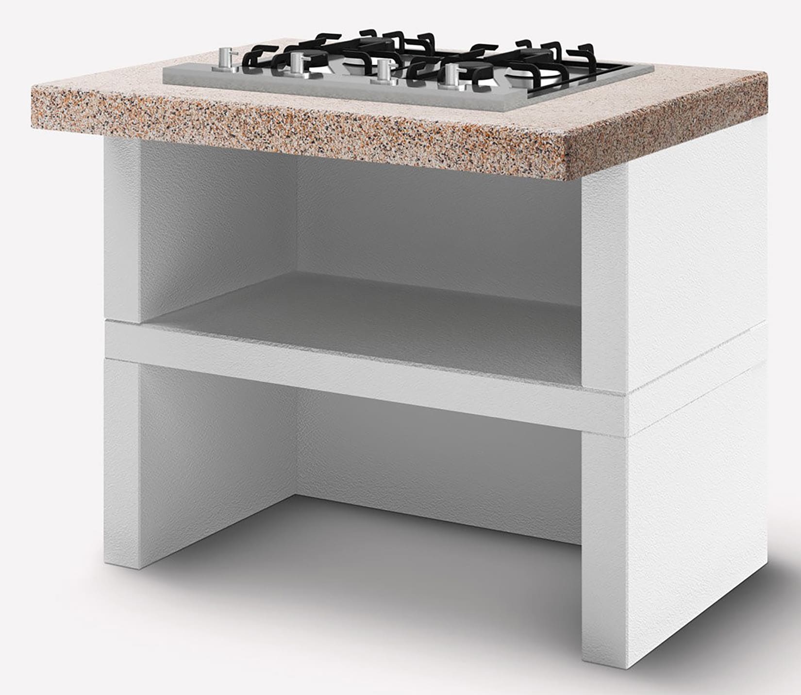 Palazzetti in Giardino Modulo Gas 4 Fuochi 90 Struttura in Cemento Refrattario Da Verniciare Top Marmotech Levigato Rosso Fornello Tradizionale Piano Cottura Acciaio Inox Ugelli GPL Metano Basamento Schienale Pratica Mensola 90x70 H78 cm Peso 300 kg