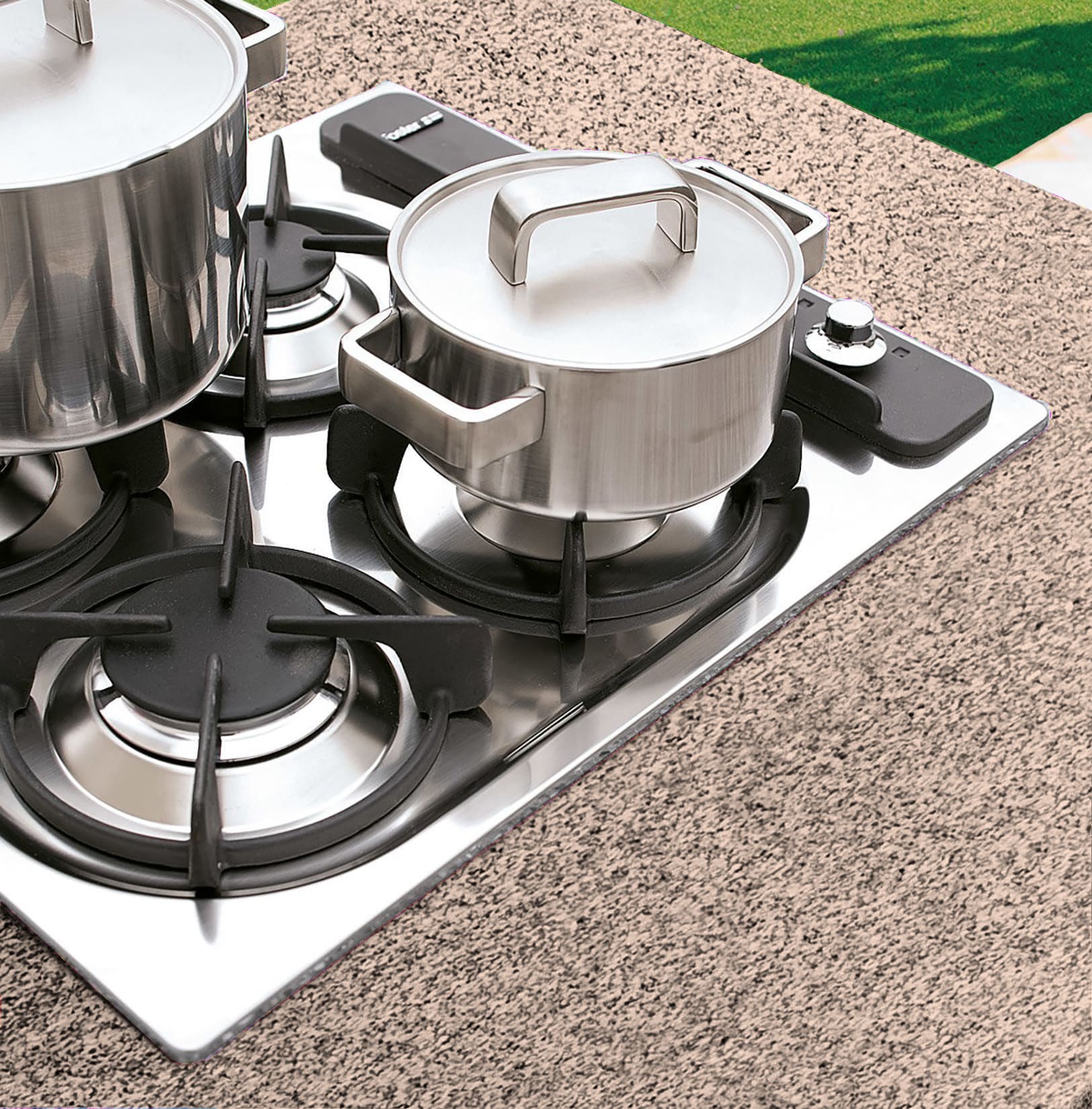 Palazzetti in Giardino Modulo Gas 4 Fuochi 90 Struttura in Cemento Refrattario Da Verniciare Top Marmotech Levigato Rosso Fornello Tradizionale Piano Cottura Acciaio Inox Ugelli GPL Metano Basamento Schienale Pratica Mensola 90x70 H78 cm Peso 300 kg