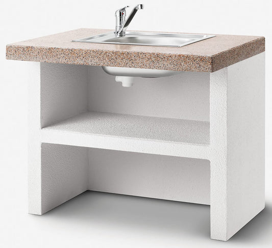 Palazzetti in Giardino Modulo Lavello 90 Struttura Cemento Refrattario Da Verniciare Top Piano Marmotech Levigato Rosso Vasca Acciaio Inox Miscelatore Integrato Basamento Schienale Pratica Mensola Misura 90x70 H78 cm Peso 290 kg