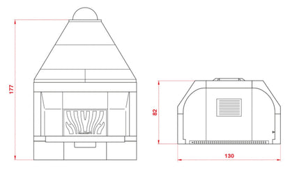 Palazzetti In Giardino Patio 116 R Barbecue Focolare Aperto Camino Legna Carbonelle Aria Naturale in Cemento Registro Fumi Cassetto Cenere Griglia Paretina Posteriore Ghisa Portalegna Apertura Frontale Destra Sinistra Misura 130x82 H177 cm Potenza 15,7 Kw