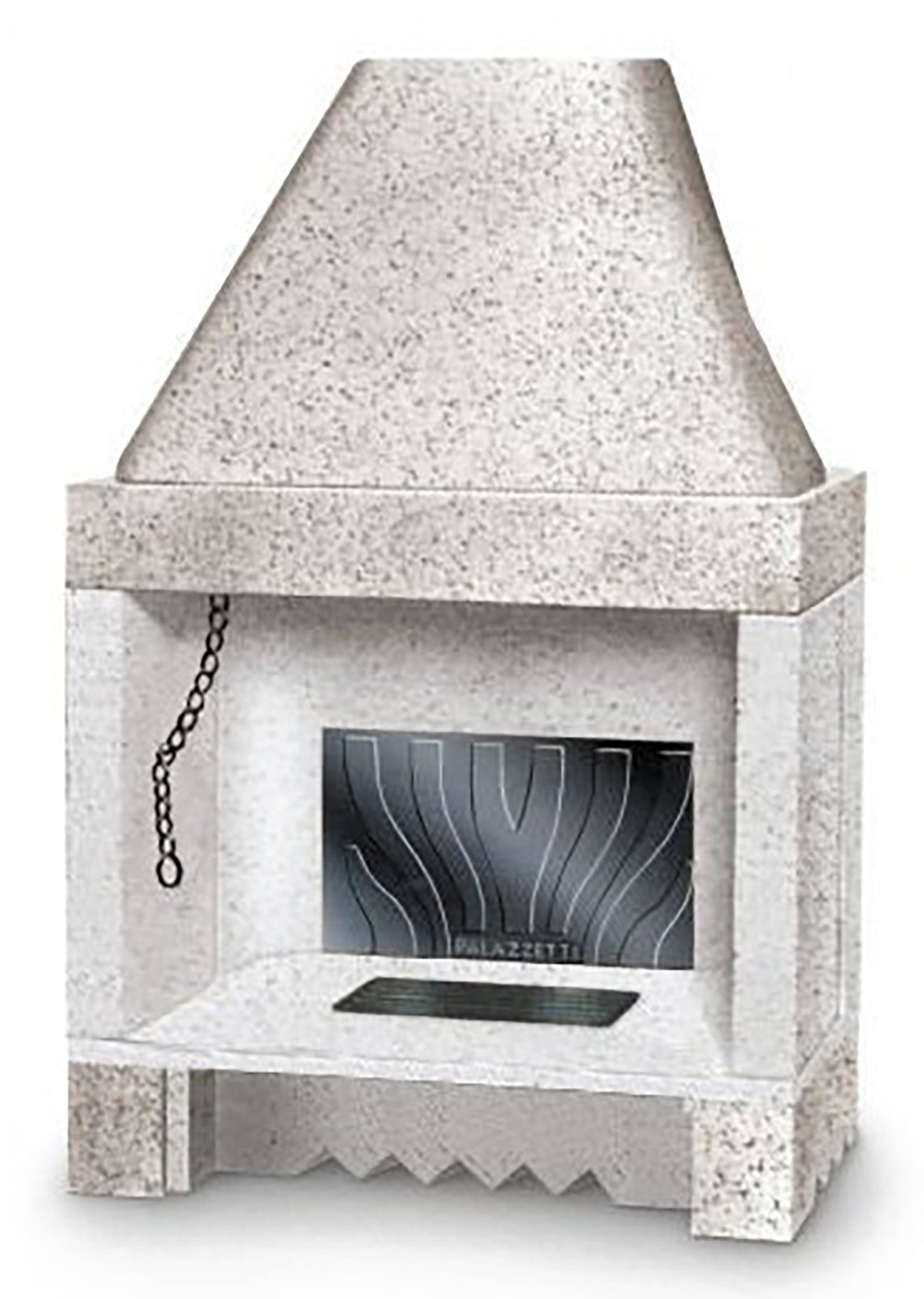 Palazzetti In Giardino Patio 64 R Barbecue Focolare Aperto Camino Legna Carbonelle Aria Naturale in Cemento Refrattario Registro Fumi Cassetto Cenere Griglia Paretina Posteriore Ghisa Apertura Frontale Destra Sinistra Misura 74x50 H116 cm Potenza 11 Kw