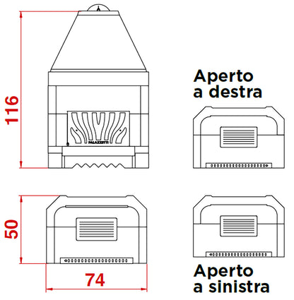 Palazzetti In Giardino Patio 64 R Barbecue Focolare Aperto Camino Legna Carbonelle Aria Naturale in Cemento Refrattario Registro Fumi Cassetto Cenere Griglia Paretina Posteriore Ghisa Apertura Frontale Destra Sinistra Misura 74x50 H116 cm Potenza 11 Kw