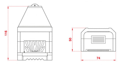 Palazzetti In Giardino Patio 64 R Barbecue Focolare Aperto Camino Legna Carbonelle Aria Naturale in Cemento Refrattario Registro Fumi Cassetto Cenere Griglia Paretina Posteriore Ghisa Apertura Frontale Destra Sinistra Misura 74x50 H116 cm Potenza 11 Kw
