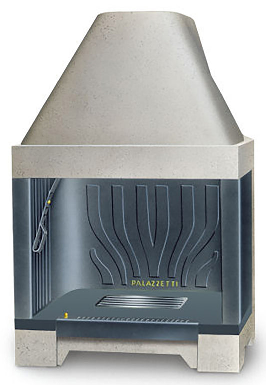 Palazzetti In Giardino Patio 78 G Barbecue Focolare Camino a Legna e Carbonelle Aria Naturale Piano Fuoco in Ghisa Elevato Spessore Registro Comburente Fumi Cassetto Cenere Griglia Apertura Frontale Destra Sinistra Misura 88x55 H139 cm Potenza 7 Kw