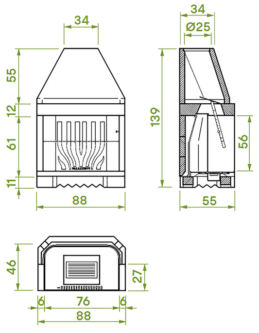 Palazzetti In Giardino Patio 78 G Barbecue Focolare Camino a Legna e Carbonelle Aria Naturale Piano Fuoco in Ghisa Elevato Spessore Registro Comburente Fumi Cassetto Cenere Griglia Apertura Frontale Destra Sinistra Misura 88x55 H139 cm Potenza 7 Kw