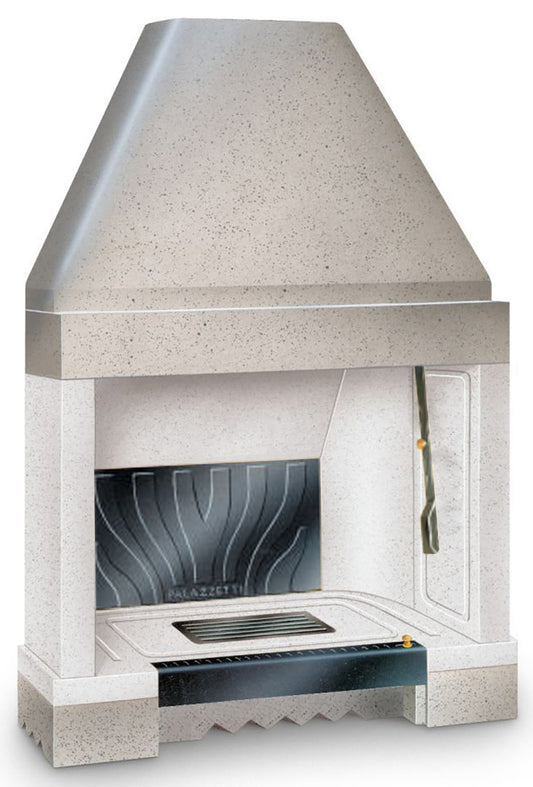 Palazzetti In Giardino Patio 78 R Barbecue Focolare Aperto Camino a Legna e Carbonelle Aria Naturale in Cemento Refrattario Registro Fumi Cassetto Cenere Griglia Paretina Posteriore Ghisa Apertura Frontale Destra Sinistra Misura 88x55 H139 cm 12,9 Kw