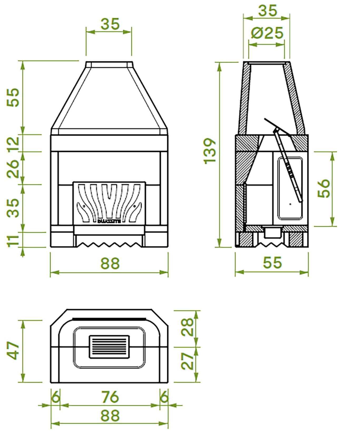 Palazzetti In Giardino Patio 78 R Barbecue Focolare Aperto Camino a Legna e Carbonelle Aria Naturale in Cemento Refrattario Registro Fumi Cassetto Cenere Griglia Paretina Posteriore Ghisa Apertura Frontale Destra Sinistra Misura 88x55 H139 cm 12,9 Kw