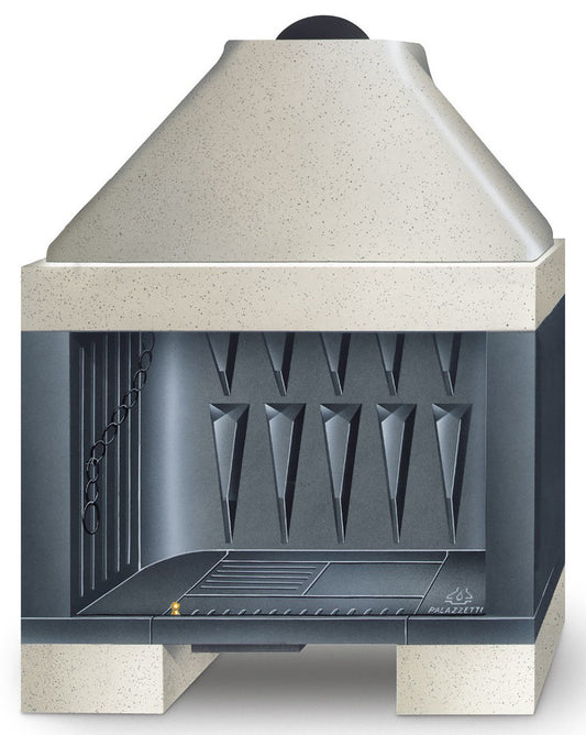 Palazzetti In Giardino Patio 86 G Barbecue Focolare Camino a Legna e Carbonelle Aria Naturale Piano Fuoco in Ghisa Elevato Spessore Registro Comburente Fumi Cassetto Cenere Griglia Apertura Frontale Destra Sinistra Misura 100x65 H133 cm Potenza 13 Kw