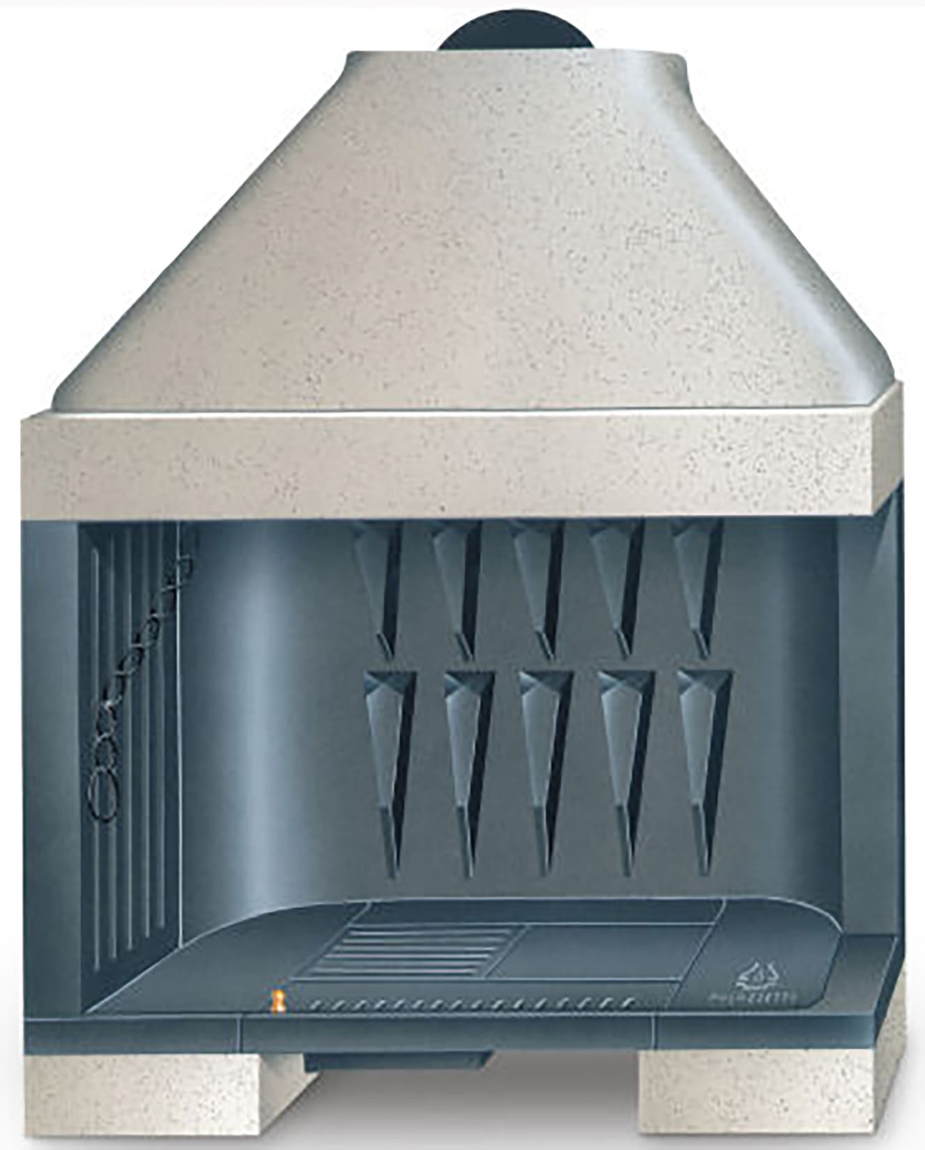 Palazzetti In Giardino Patio 96 G Barbecue Focolare Camino Legna Carbonelle Aria Naturale Piano Fuoco Ghisa Elevato Spessore Registro Comburente Fumi Cassetto Cenere Griglia Portalegna Apertura Frontale Destra Sinistra Misura 112x71 H140 cm Potenza 14,1Kw