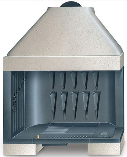 Palazzetti In Giardino Patio 96 G Barbecue Focolare Camino Legna Carbonelle Aria Naturale Piano Fuoco Ghisa Elevato Spessore Registro Comburente Fumi Cassetto Cenere Griglia Portalegna Apertura Frontale Destra Sinistra Misura 112x71 H140 cm Potenza 14,1Kw
