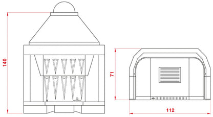 Palazzetti In Giardino Patio 96 G Barbecue Focolare Camino Legna Carbonelle Aria Naturale Piano Fuoco Ghisa Elevato Spessore Registro Comburente Fumi Cassetto Cenere Griglia Portalegna Apertura Frontale Destra Sinistra Misura 112x71 H140 cm Potenza 14,1Kw