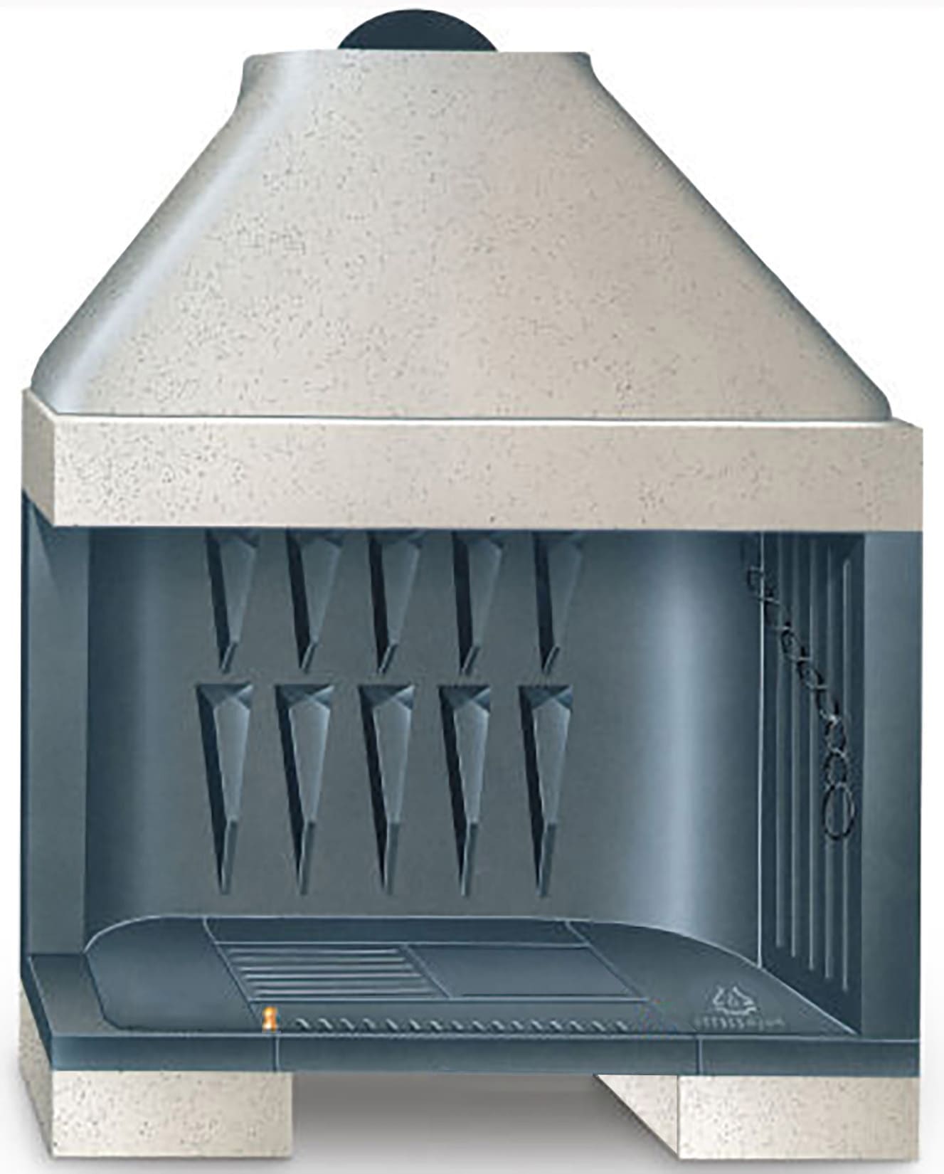 Palazzetti In Giardino Patio 96 G Barbecue Focolare Camino Legna Carbonelle Aria Naturale Piano Fuoco Ghisa Elevato Spessore Registro Comburente Fumi Cassetto Cenere Griglia Portalegna Apertura Frontale Destra Sinistra Misura 112x71 H140 cm Potenza 14,1Kw