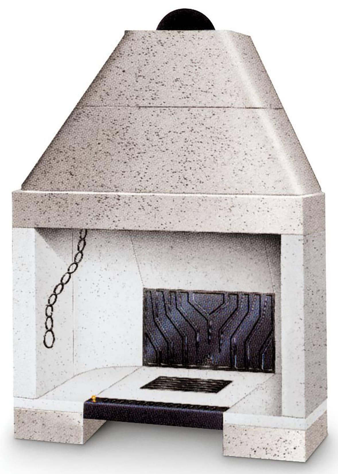 Palazzetti In Giardino Patio 96 R Barbecue Focolare Aperto Camino Legna Carbonelle Aria Naturale in Cemento Registro Fumi Cassetto Cenere Griglia Paretina Posteriore Ghisa Portalegna Apertura Frontale Destra Sinistra Misura 112x70 H157 cm Potenza 15,7 Kw