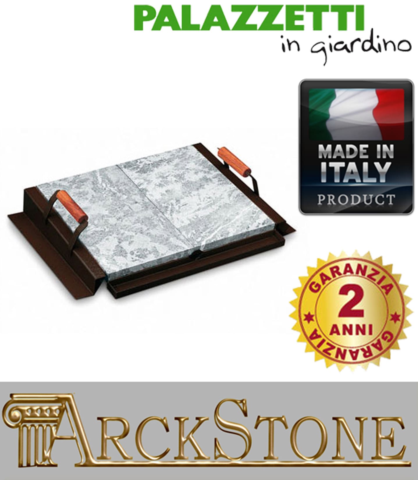 Palazzetti in Giardino Pietra Lavica Bioplatt 76x44 cm con Telaio In Acciaio Verniciato Dotato di Sistema Raccolta Grassi Cottura