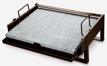 Palazzetti in Giardino Pietra Lavica Bioplatt 76x44 cm con Supporto Telaio In Acciaio Verniciato Dotato di Sistema Raccolta Grassi Cottura