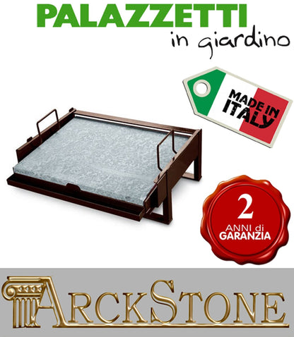 Palazzetti in Giardino Pietra Lavica Bioplatt 76x44 cm con Supporto Telaio In Acciaio Verniciato Dotato di Sistema Raccolta Grassi Cottura