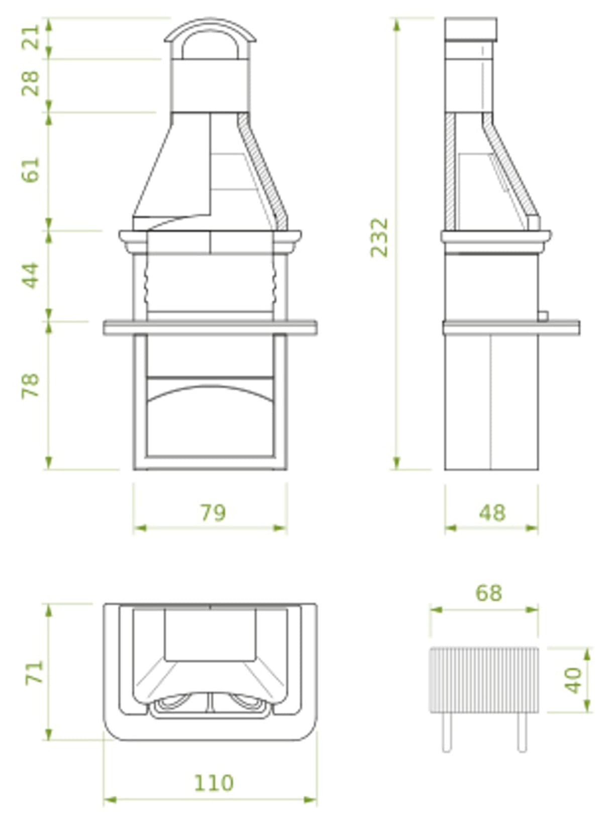 Palazzetti in Giardino Salina 2 Barbecue Carbonelle Legna Cemento Refrattario Piano Top Marmotech Grigio Da Verniciare Area Grill Cassetto Cenere Braciere Portalegna Sottocappa Metallica Griglia Cottura Incluso Kit Verniciatura e Montaggio 110x71 H232 cm