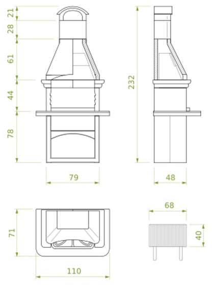 Palazzetti in Giardino Salina 2 Barbecue Carbonelle Legna Cemento Refrattario Piano Top Marmotech Grigio Da Verniciare Area Grill Cassetto Cenere Braciere Portalegna Sottocappa Metallica Griglia Cottura Incluso Kit Verniciatura e Montaggio 110x71 H232 cm