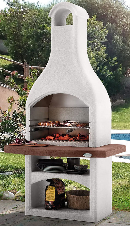 Palazzetti in Giardino Tirrenia 3 Barbecue Carbonelle Legna Focolare Refrattario Da Verniciare Top Lavoro Colorato in Massa Area Grill Piano Fuoco Materassino Isolante Sottocappa Metallica Griglia Cottura Incluso Kit Verniciatura e Montaggio 110x77 H226cm