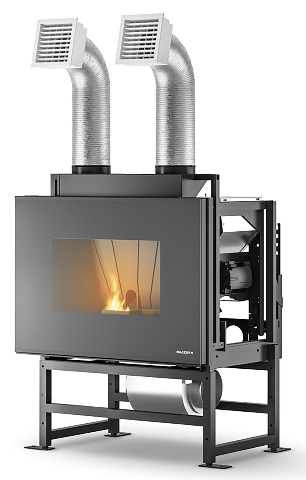 Palazzetti Inserto AC78 Focolare Pellet Aria Calda Ventilata Canalizzabile 12,5 Kw Inserimento Camino Porta Sistema Autobilanciante Coperchio Piedistallo Display Digitale Gestione Impostazioni Parametri Programma Fasce Orarie Sensore Livello 78x65x100 cm