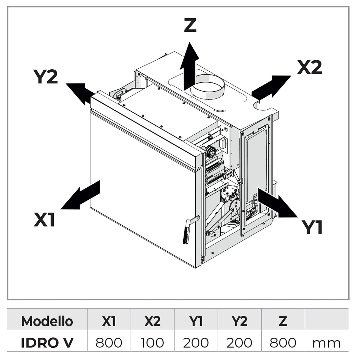 Palazzetti Inserto Idro Ventilato V20 Termo Focolare Pellet Aria Calda Ventilata Potenza 20,4 Kw Camino Inserimento Gruppo Idraulico Integrato Pannello Digitale Combustione Totale Pulizia Automatica Braciere Cassetto Cenere Sensore Livello L86xP70xH78 cm