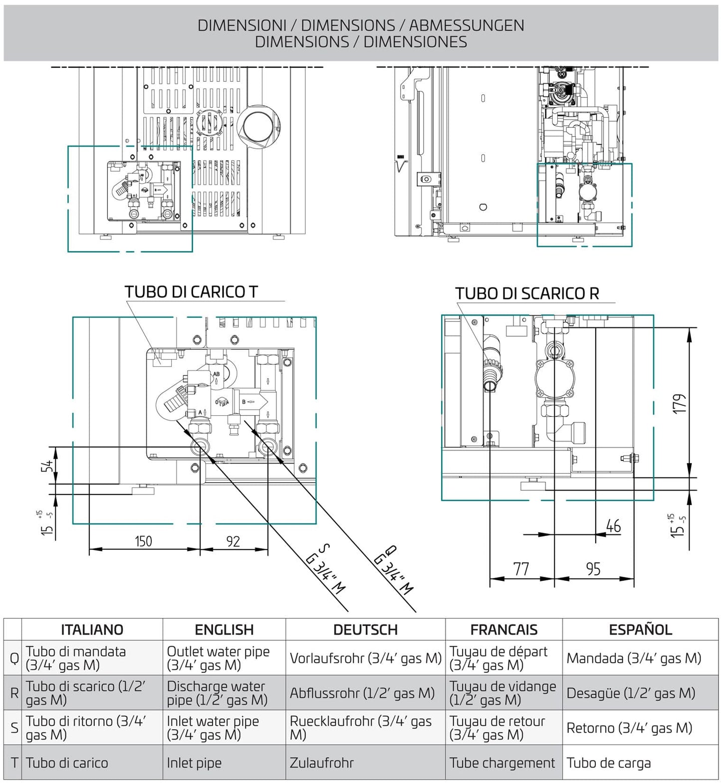 Palazzetti Jackie Idro S26 TC ACS Termo Stufa Pellet Ermetica Aria Ventilata Acqua Calda Sanitaria Potenza 26 Kw Rivestimento Acciaio Moka Top Ghisa Uscita Fumi Posteriore Controllo Sfioro Programma Fasce Orarie Gruppo Idraulico Integrato Autopulizia