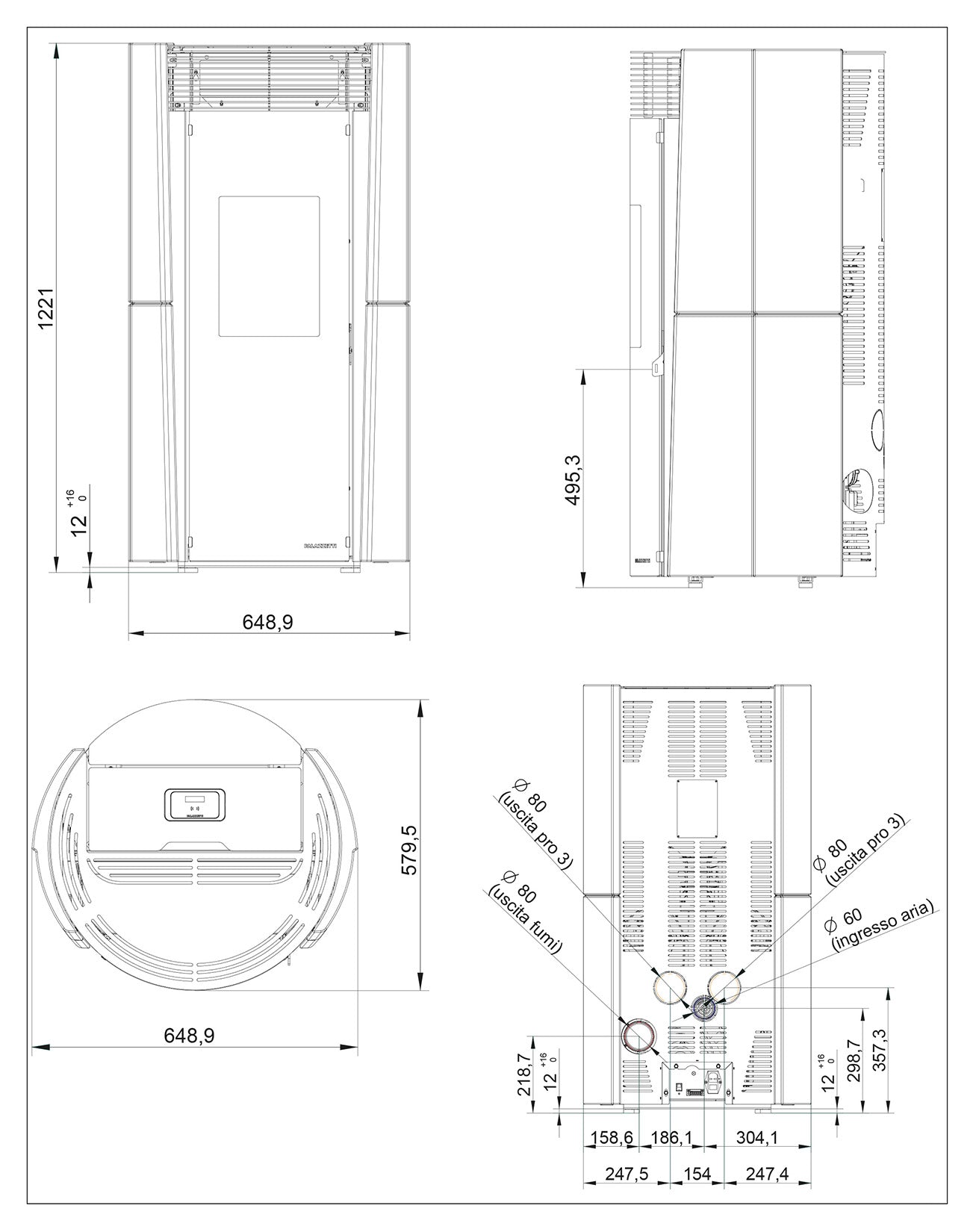 Palazzetti Lilibet TC 13 Pro 3 Stufa Pellet Ermetica Aria Calda Ventilata Canalizzata Regolabile Potenza 13 Kw 2 Ventilatori Indipendenti Ceramica Bianco Mat Forma Circolare Uscita Fumi Posteriore Doppio Vetro Pulizia Automatica Braciere L64xP58xH122 cm