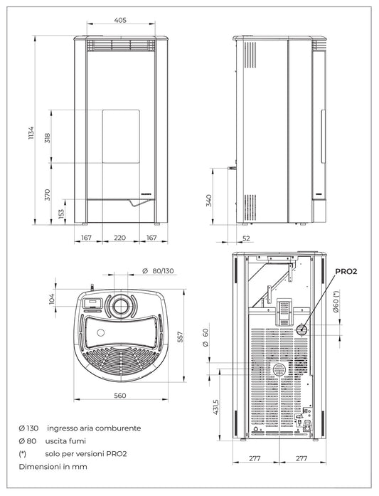 Palazzetti Marianne 9 US PRO 2 Stufa Pellet Ermetica Aria Ventilata Canalizzata 2 Ventilatori Indipendenti Potenza 9,1 Kw Rivestimento Acciaio Bianco Uscita Fumi Superiore Forma Stondata Doppia Porta Braciere Ghisa Cassetto Cenere Ventilazione Regolabile