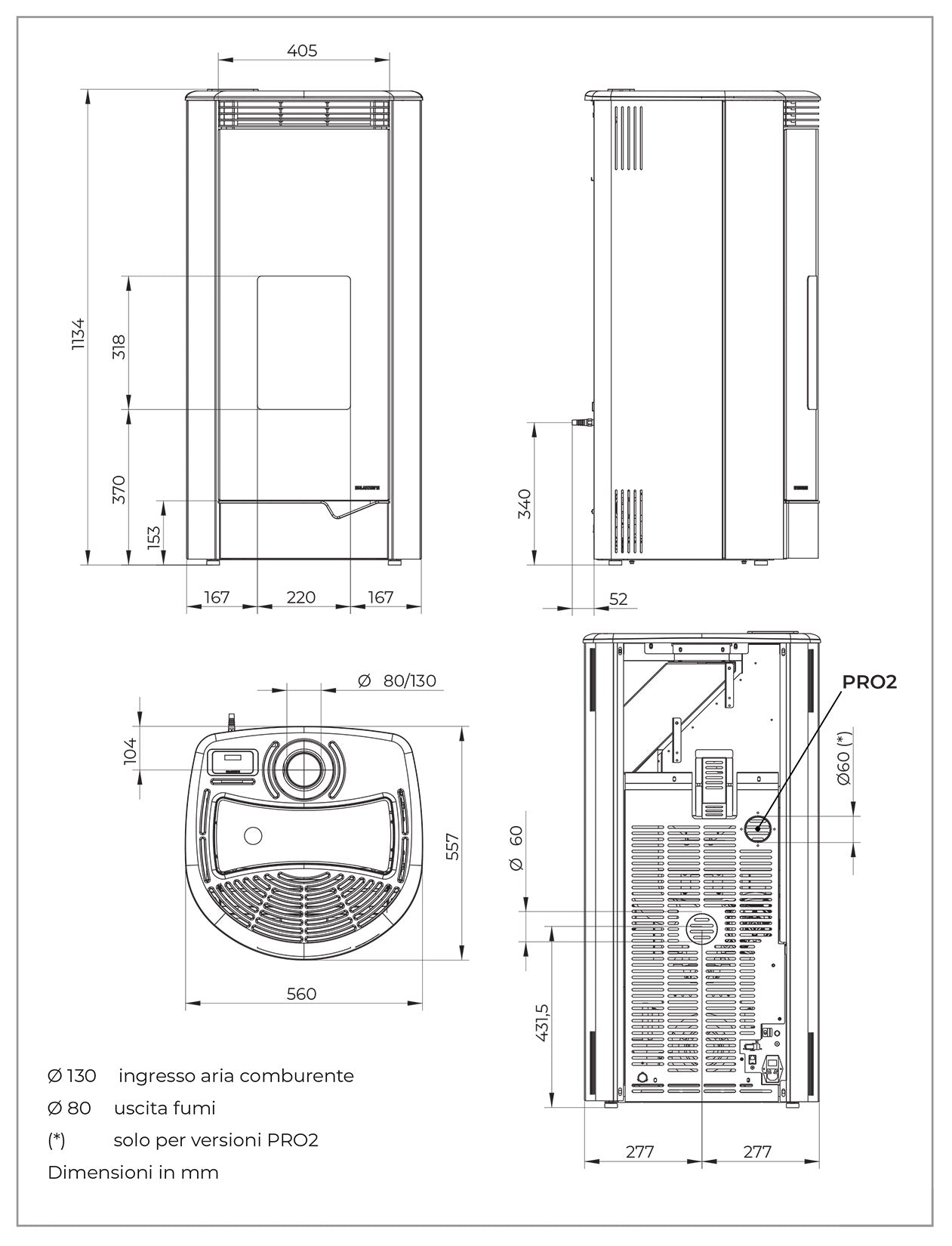 Palazzetti Marianne 9 US PRO 2 Stufa Pellet Ermetica Aria Ventilata Canalizzata 2 Ventilatori Indipendenti Potenza 9,1 Kw Rivestimento Acciaio Nero Uscita Fumi Superiore Forma Stondata Doppia Porta Braciere Ghisa Cassetto Cenere Ventilazione Regolabile