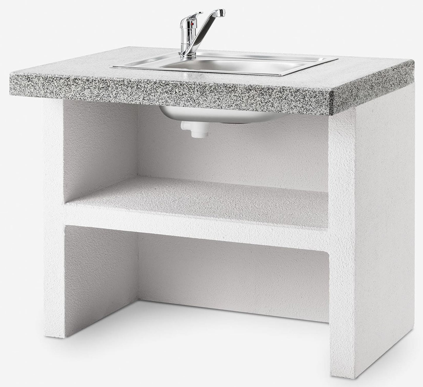 Palazzetti in Giardino Modulo Lavello 90 Struttura Cemento Refrattario Da Verniciare Top Piano Marmotech Levigato Grigio Vasca Acciaio Inox Miscelatore Integrato Basamento Schienale Pratica Mensola Misura 90x70 H78 cm Peso 290 kg