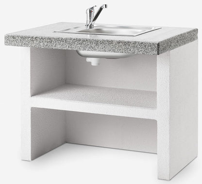 Palazzetti in Giardino Modulo Lavello 90 Struttura Cemento Refrattario Da Verniciare Top Piano Marmotech Levigato Grigio Vasca Acciaio Inox Miscelatore Integrato Basamento Schienale Pratica Mensola Misura 90x70 H78 cm Peso 290 kg