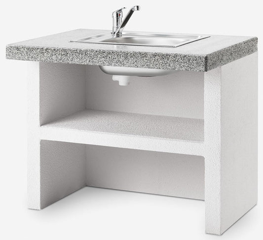 Palazzetti in Giardino Modulo Lavello 90 Struttura Cemento Refrattario Da Verniciare Top Piano Marmotech Levigato Grigio Vasca Acciaio Inox Miscelatore Integrato Basamento Schienale Pratica Mensola Misura 90x70 H78 cm Peso 290 kg