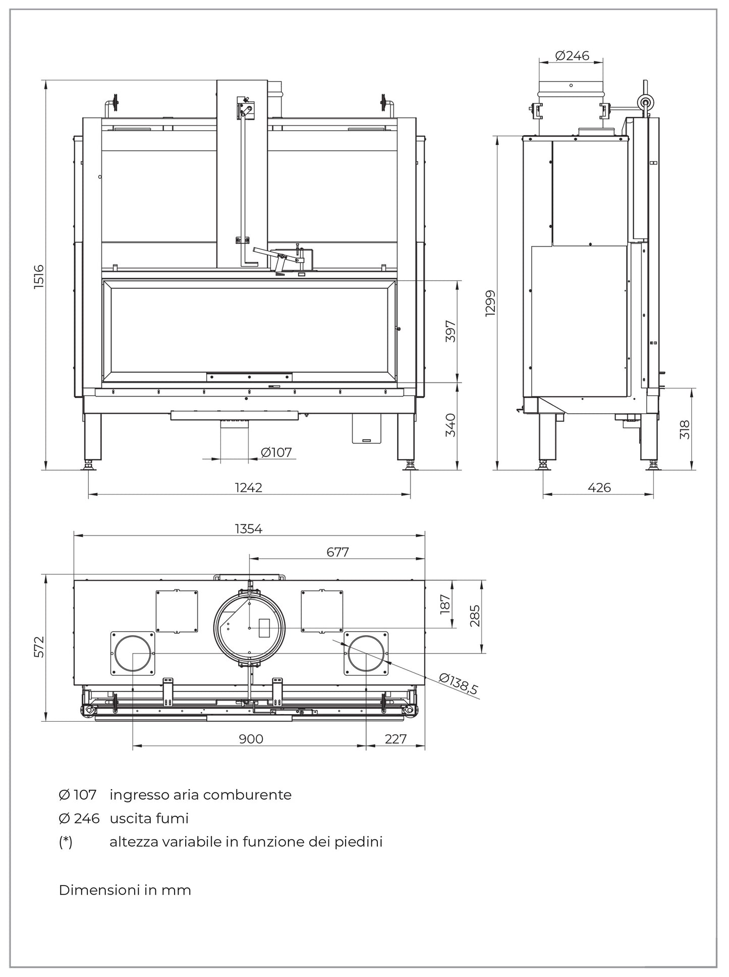 Palazzetti Ecomonoblocco MX 25:9 F Frontale Camino Caminetto Legna Aria Calda Convezione Naturale Irraggiamento Canalizzabile 14,1 Kw Focolare Ghisa Refrattario Doppia Combustione Porta Vetro Ceramico Scorrevole Battente Portaceppi Bocchette 135x53x154 cm