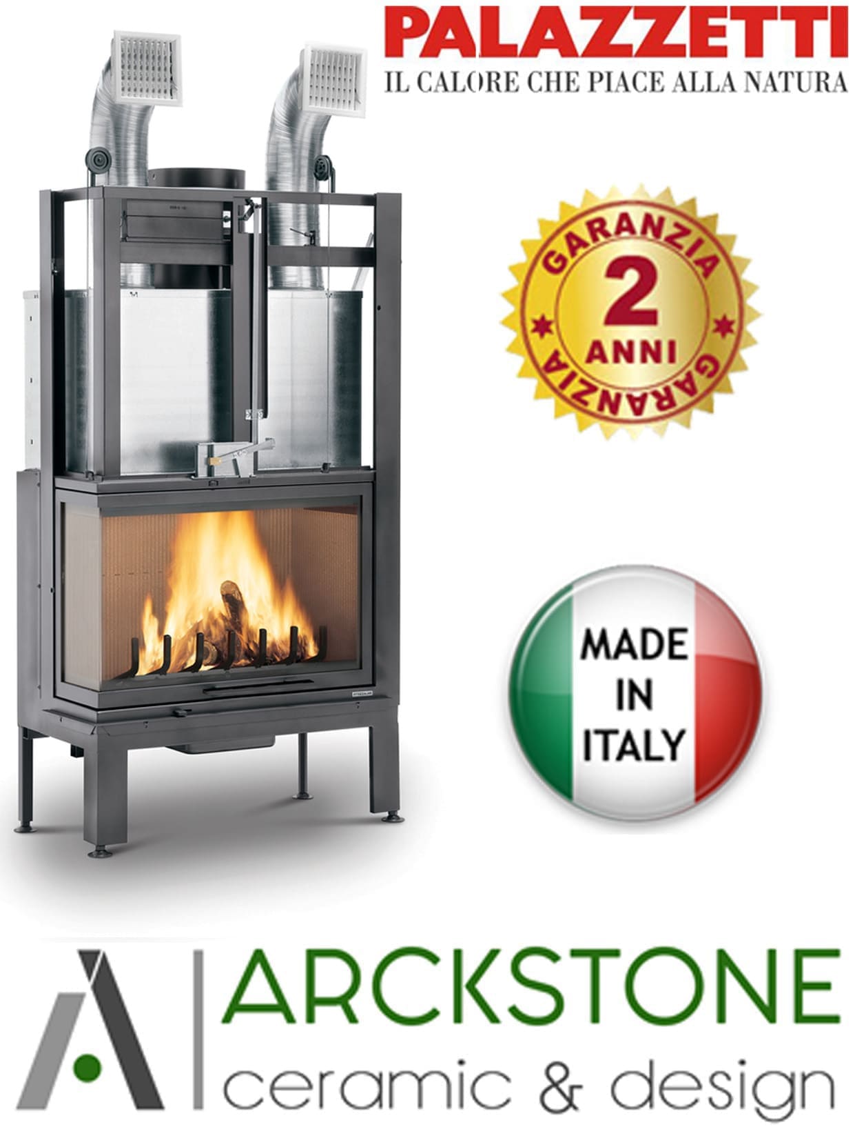 Palazzetti MX 78 L Angolo SX Camino Legna Aria Calda Convezione Circolazione Naturale Canalizzabile Riscaldamento Irraggiamento Potenza 16,7 kW Apertura Porta Scorrimento Versione Angolare Sinistro Materiale Focolare Ghisa Refrattario Misura 85x55x165 cm