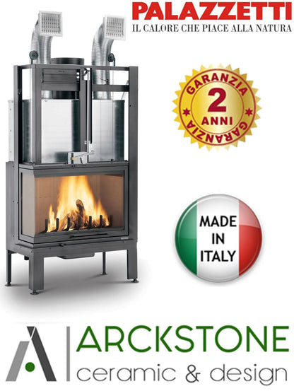 Palazzetti MX 78 L Angolo SX Camino Legna Aria Calda Convezione Circolazione Naturale Canalizzabile Riscaldamento Irraggiamento Potenza 16,7 kW Apertura Porta Scorrimento Versione Angolare Sinistro Materiale Focolare Ghisa Refrattario Misura 85x55x165 cm