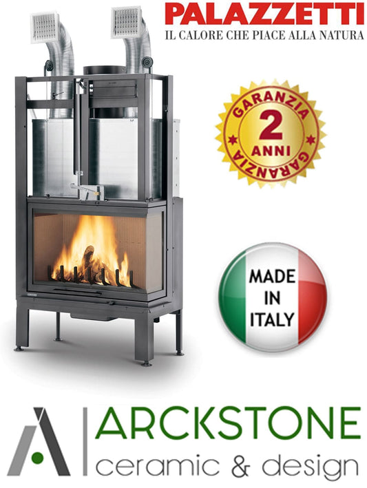 Palazzetti MX 78 R Angolo DX Camino Legna Aria Calda Convezione Circolazione Naturale Canalizzabile Riscaldamento Irraggiamento Potenza 16,7 kW Apertura Porta Scorrimento Versione Angolare Destro Materiale Focolare Ghisa Refrattario Misura 85x55x165 cm