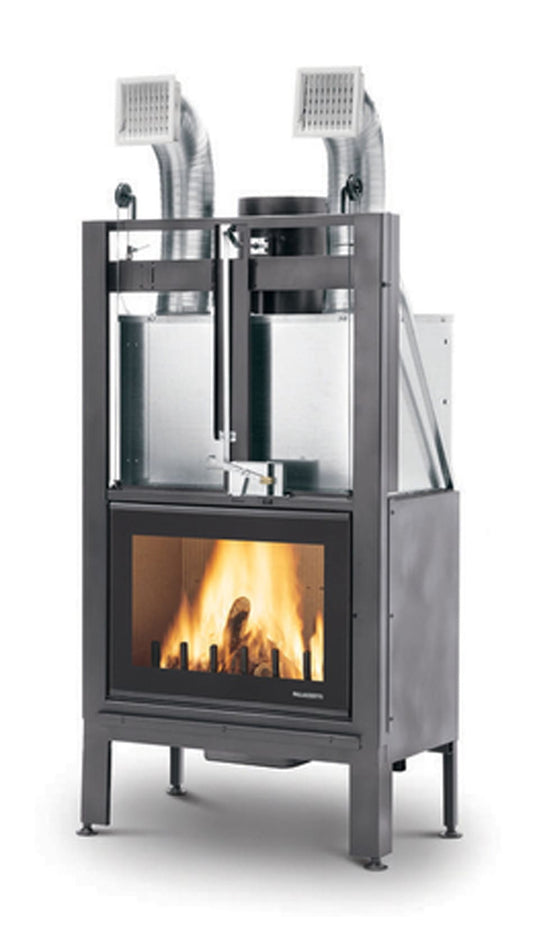 Palazzetti MX 78 F Frontale Camino Ecomonoblocco Legna Aria Calda Convezione Circolazione Naturale Canalizzabile Riscaldamento Irraggiamento Potenza 16,7 kW Apertura Porta Scorrimento Focolare Ghisa Refrattario Aria Comburente Esterno Misura 85x55x165 cm